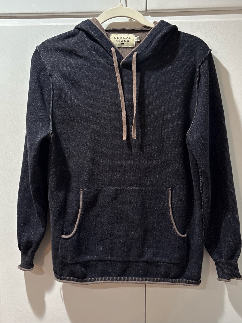 The Normal Brand Navy Hoodie with Taupe Trim S